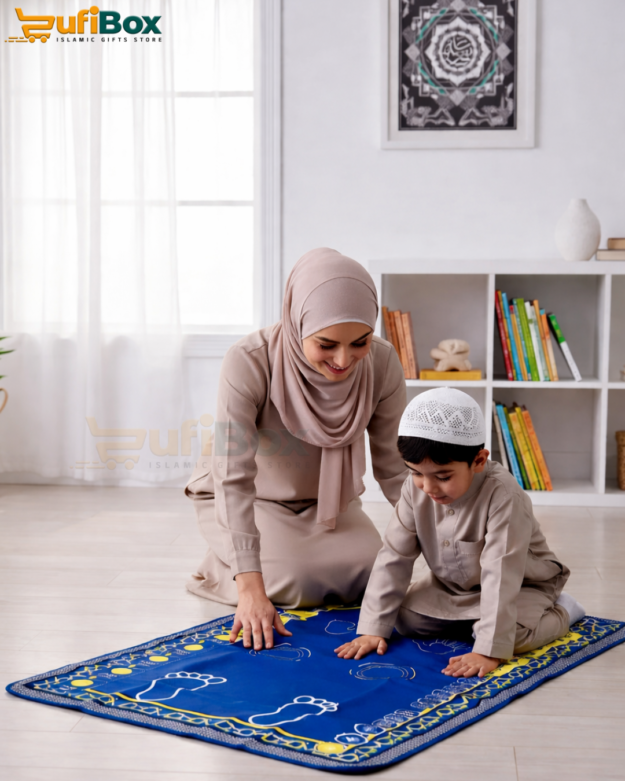 Electronic Praye r Mat - Smart Interactive Prayer Rug for Adults and Kids - Comes with Islamic Prayer Beads (Black)
