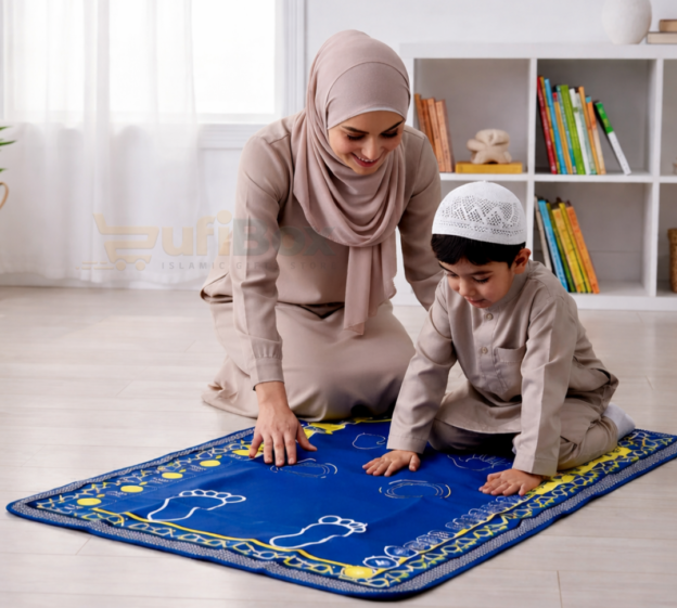 Electronic Praye r Mat - Smart Interactive Prayer Rug for Adults and Kids - Comes with Islamic Prayer Beads (Black)